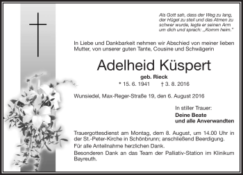Traueranzeige von Adelheid Küspert von Frankenpost