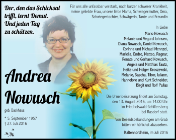 Traueranzeige von Andrea Nowusch von Südthüringer Presse