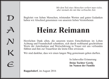 Traueranzeige von Heinz Ritzmann von Südthüringer Presse