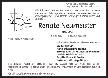 Traueranzeige von Renate Neumeister von Frankenpost
