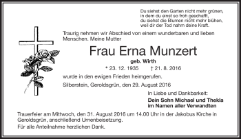 Traueranzeige von Erna Munzert von Frankenpost