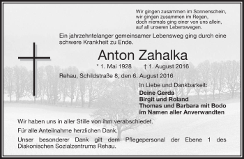 Traueranzeige von Anton Zahalka von Frankenpost