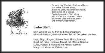 Traueranzeige von Steffi Müller von Frankenpost