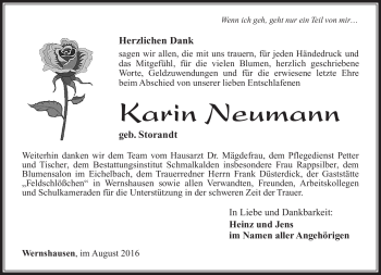 Traueranzeige von Karin Neumann von Südthüringer Presse
