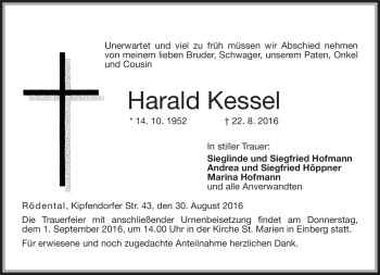 Traueranzeige von Harald Kessel von Neue Presse Coburg