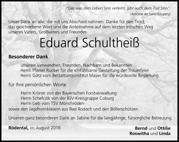Traueranzeige von Eduard Schultheiß von Neue Presse Coburg