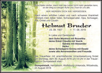 Traueranzeige von Helmut Brunder von Südthüringer Presse