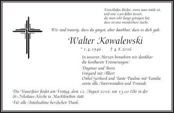 Traueranzeige von Walter Kowalewski von Frankenpost