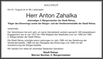 Traueranzeige von Anton Zahalka von Frankenpost