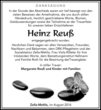 Traueranzeige von Heinz Reuß von Südthüringer Presse