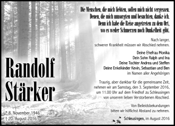 Traueranzeige von Randolf Sträker von Südthüringer Presse