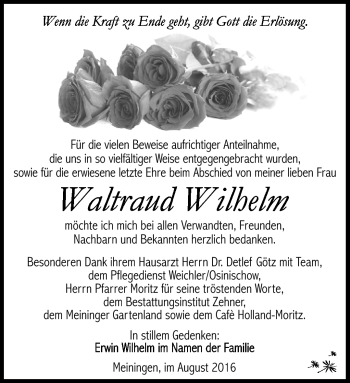 Traueranzeige von Waltraud Wilhelm von Südthüringer Presse