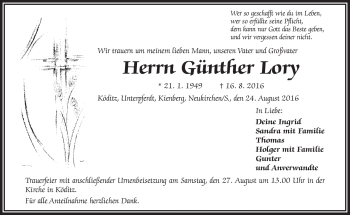 Traueranzeige von Günther Lory von Frankenpost