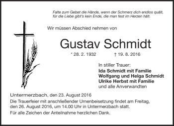 Traueranzeige von Gustav Schmidt von Neue Presse Coburg