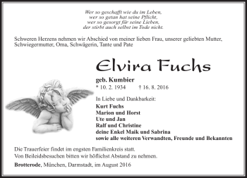 Traueranzeige von Elvira Fuchs von Südthüringer Presse