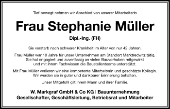 Traueranzeige von Stephanie Müller von Frankenpost