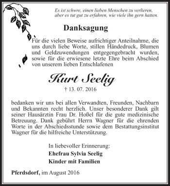 Traueranzeige von Kurt Seelig von Südthüringer Presse