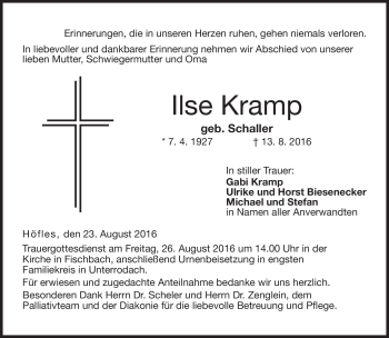 Traueranzeige von Ilse Kramp von Neue Presse Coburg