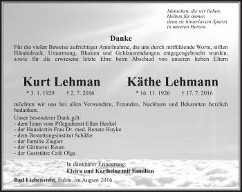 Traueranzeige von Kurt Lehmann von Südthüringer Presse