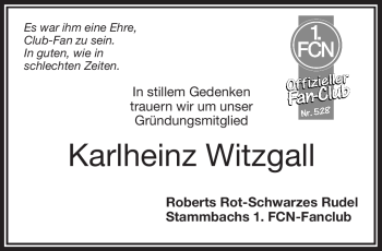 Traueranzeige von Karlheinz Witzgall von Frankenpost
