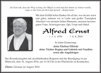 Traueranzeige von Alfred Ernst von Südthüringer Presse