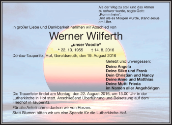 Traueranzeige von Werner Wilferth von Frankenpost