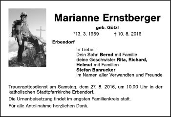Traueranzeige von Marianne Ernstberger von Frankenpost
