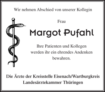 Traueranzeige von Margot Pufahl von Südthüringer Presse