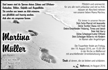 Traueranzeige von Martina Müller von Südthüringer Presse