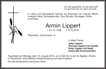Traueranzeige von Armin Lippert von Frankenpost