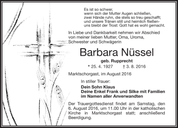 Traueranzeige von Barbara Nüssel von Frankenpost
