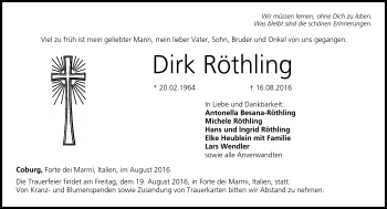 Traueranzeige von Dirk Röthling von Neue Presse Coburg
