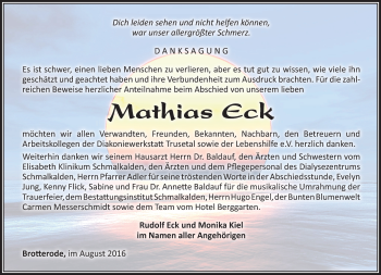 Traueranzeige von Matthias Eck von Südthüringer Presse