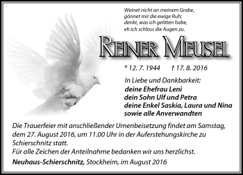 Traueranzeige von Reiner Meusel von Südthüringer Presse