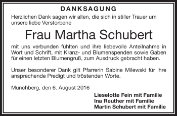 Traueranzeige von Marth Schubert von Frankenpost