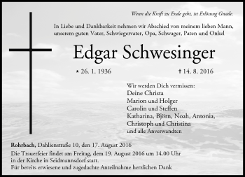Traueranzeige von Edgar Schwesinger von Neue Presse Coburg