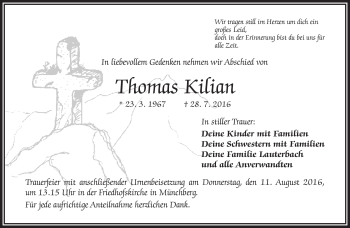 Traueranzeige von Thomas Kilian von Frankenpost