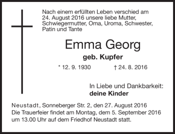 Traueranzeige von Emma Georg von Neue Presse Coburg