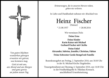 Traueranzeige von Heinz Fischer von Neue Presse Coburg