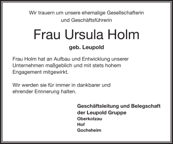 Traueranzeige von Ursula Holm von Frankenpost