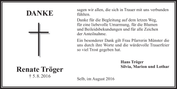 Traueranzeige von Renate Tröger von Frankenpost