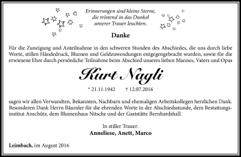 Traueranzeige von Kurt Nagli von Südthüringer Presse