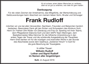 Traueranzeige von Frank Rudloff von Südthüringer Presse