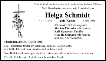 Traueranzeige von Helga Schmidt von Neue Presse Coburg