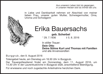 Traueranzeige von Erika Bauersachss von Neue Presse Coburg