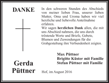 Traueranzeige von Gerda Püttner von Frankenpost