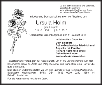 Traueranzeige von Ursula Holm von Frankenpost