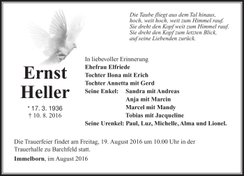 Traueranzeige von Ernst Heller von Südthüringer Presse