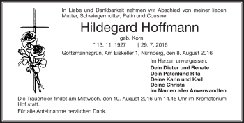 Traueranzeige von Hildegard Hoffmann von Frankenpost