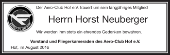 Traueranzeige von Horst Neuberger von Frankenpost